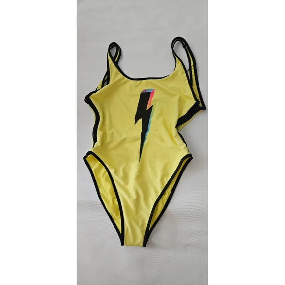 Wildfox Yellow One Piece Bathing Suit with Lightning Bolt, M, NWT✔️ - Picture 3 of 9